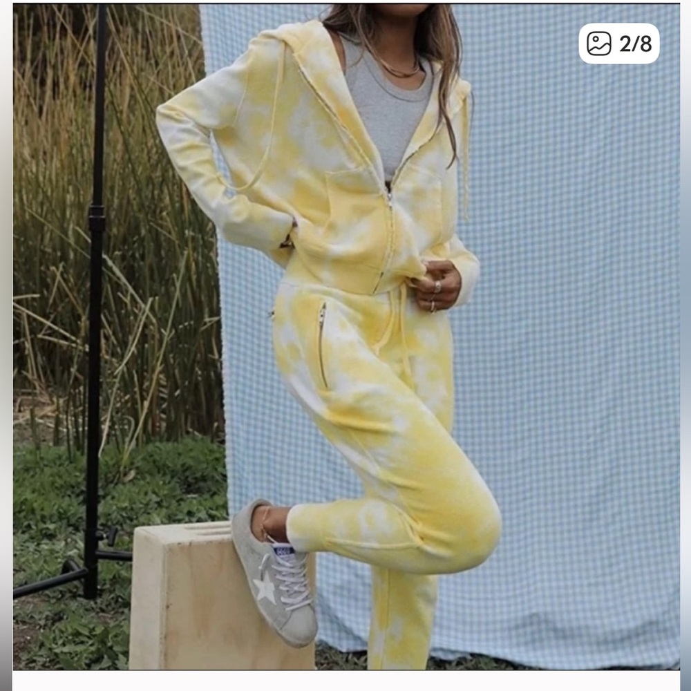 Bandier x Sincerely Jules Yellow Tie-Dye Juniper Hoodie Joggers matching set. M